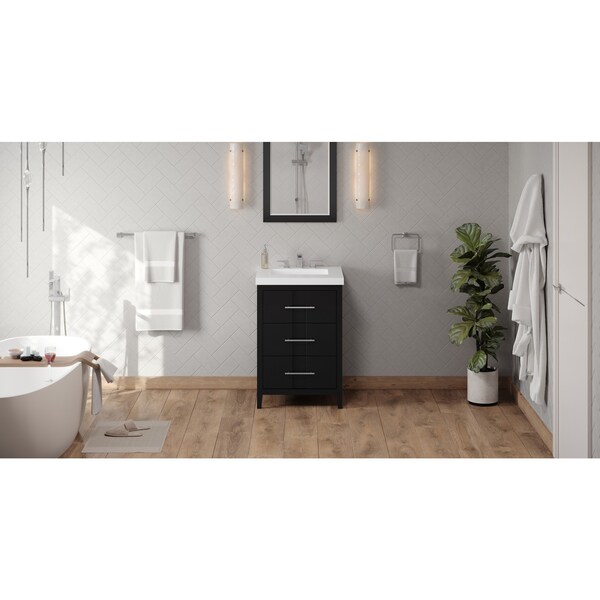 Jeffrey Alexander 24In. Black Katara Vanity, Lavante Cultured Marble Vessel Vanity Top, Integrated Rectangle Bowl VKITKAT24BKLAR - main